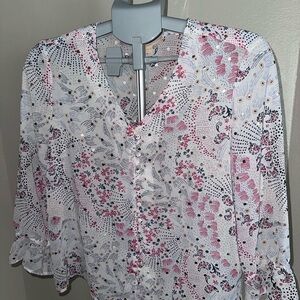 Hope & Harlow Sheer Floral Button-Up Blouse